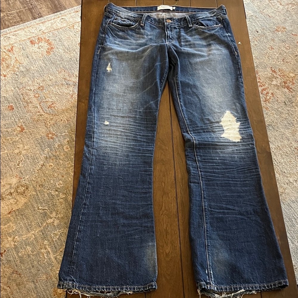 Abercrombie & Fitch Distressed Dark Blue Flare Jeans